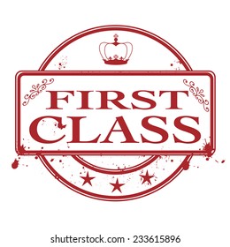 first class grunge stamp with on vector illustration