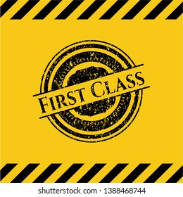 First Class grunge warning sign emblem. Vector Illustration. Detailed.