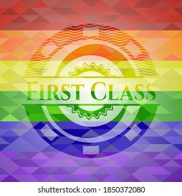 First Class lgbt colors emblem. Vector Illustration. Mosaic. 