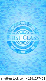 First Class light blue emblem. Mosaic background