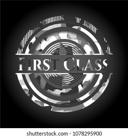  First Class on grey camo texture