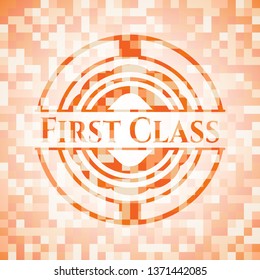 First Class orange mosaic emblem with background