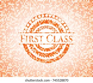 First Class orange mosaic emblem with background