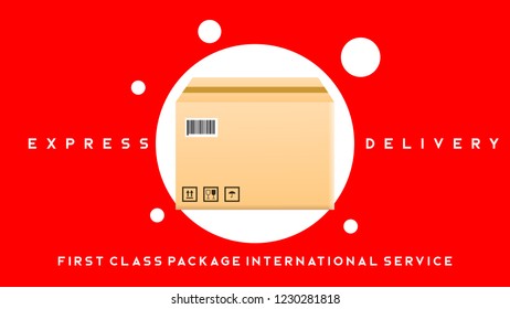 first class package international service banner in red background