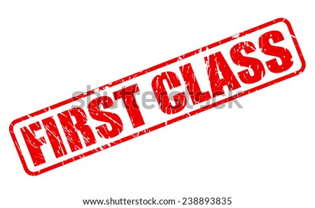 First class red stamp text on white