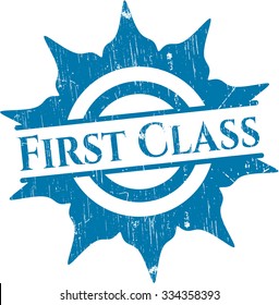 First Class rubber stamp with grunge texture