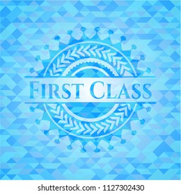 First Class sky blue emblem. Mosaic background