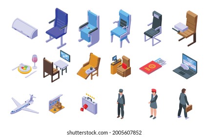 First Class Travel Icons Set. Isometric Set Of First Class Travel Vector Icons For Web Design Isolated On White Background