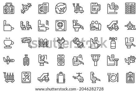 First class travel icons set. Outline set of first class travel vector icons for web design isolated on white background