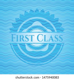 First Class water representation badge. Vector Illustration. Detailed.