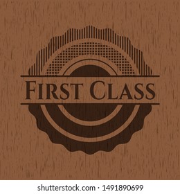First Class wood icon or emblem. Vector Illustration.