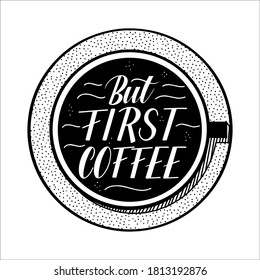 Pero la primera composición de diseño con letras de café con una taza. 