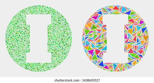 First collage icon of triangle elements which have various sizes and shapes and colors. Geometric abstract vector design concept of first.