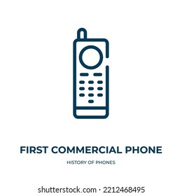 First commercial phone icon. Linear vector illustration from history of phones collection. Outline first commercial phone icon vector. Thin line symbol for use on web and mobile apps, logo, print 