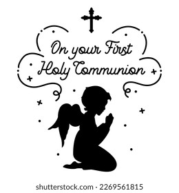 First Communion Angel Silhouette. High resolution vector svg