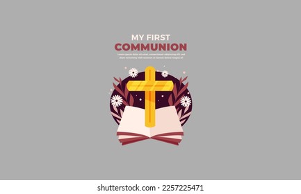 first communion banner template vector flat design