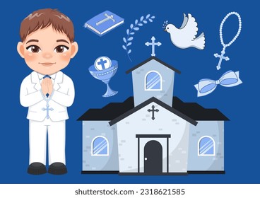 First Communion for Boy and Elements Vector