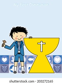 First Communion boy. Invitation Card. 