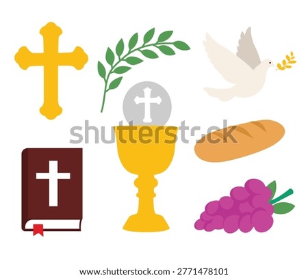 First Communion Bundle, Religious Clipart:Chalice, Holy Bread, Bible, Dove, Grapes