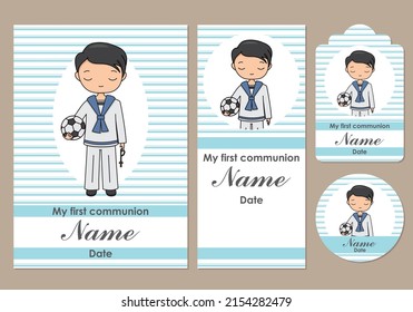 First communion card, bookmark, label and sticker set for children