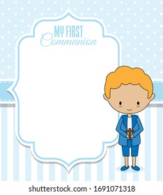 First communion card. Frame with space for text