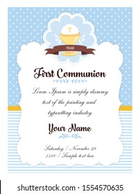 First communion card template for boy communion with Chalice