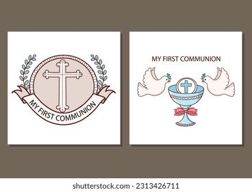 First communion card template vector illustration design. holy communion