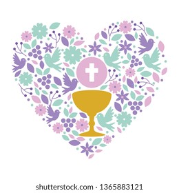 First Communion In Chalice With Floral Heart Decoration