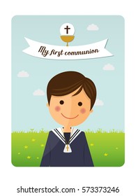 First communion child foreground invitation with message