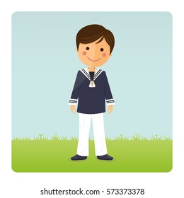 First communion child on blue sky background