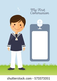 First communion child on vertical card