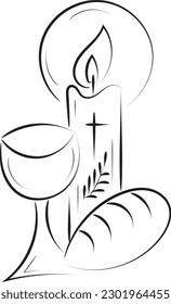 First Communion Embroidery Design. Eucharist In Chalice with Grapes and wheat for print or use as poster, card, flyer or T Shirt