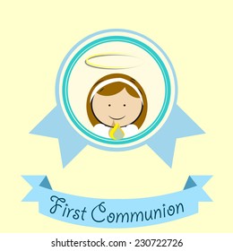 First Communion illustration over color background
