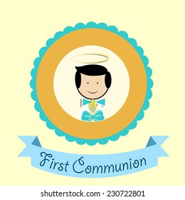 First Communion illustration over color background
