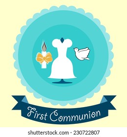 First Communion illustration over color background