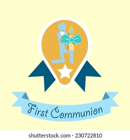 First Communion illustration over color background