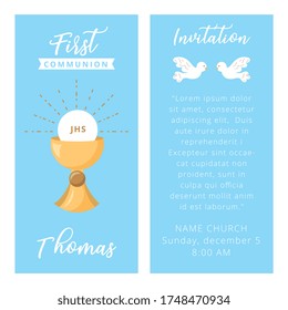 first communion invitation card with body Christ. vector illustration