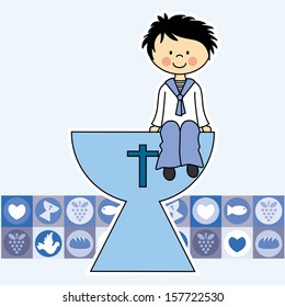 First Communion Invitation Card. boy