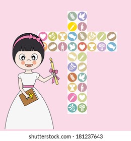 First Communion Invitation Card. Girl
