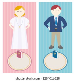 First communion for a nice invitation design. Church and Christian Community Flat illustration.