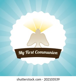 first communion over blue background vector illustration