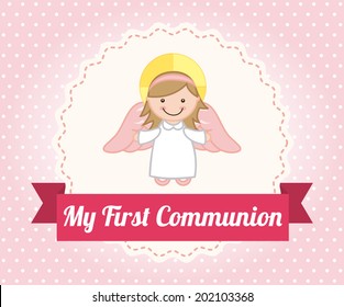 first communion over dotted background vector illustration