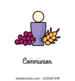 First communion symbols for a nice invitation design. Church and Christian Community Flat Illustration