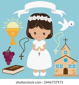 First communion vector cartoon illustration