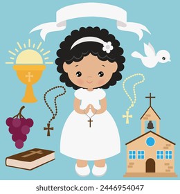 First communion vector cartoon illustration