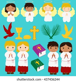 First Communion Vector Illustration.
