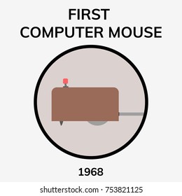 First Computer Mouse. 1968 - 50 Years Of Computer Mouse. Flat Vector Illustration.