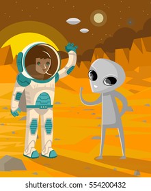 first contact in mars with gray alien and astronaut