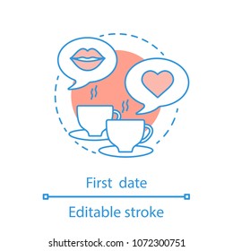 First date concept icon. Romantic relationships idea thin line illustration. Coffee date. Vector isolated outline drawing. Editable stroke