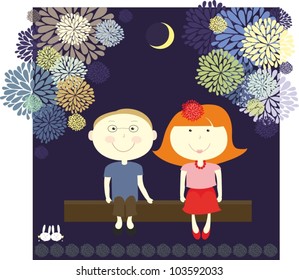 First date in the moonlight - vector illustration